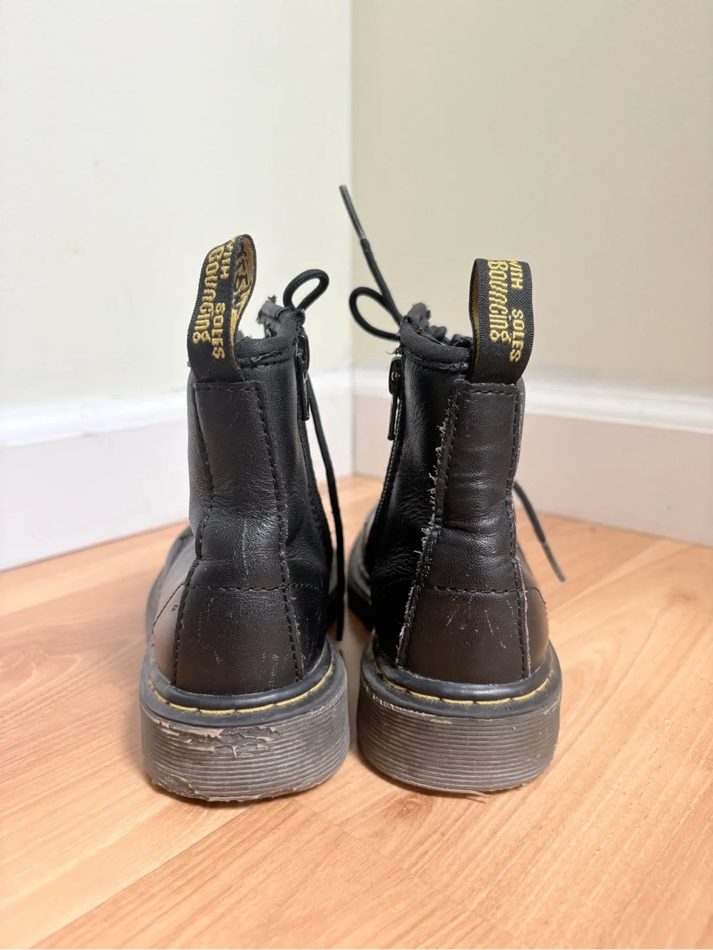 Dr. Martens Delaney Black Leather Boots with Yellow Stitching - Picture 5 of 8